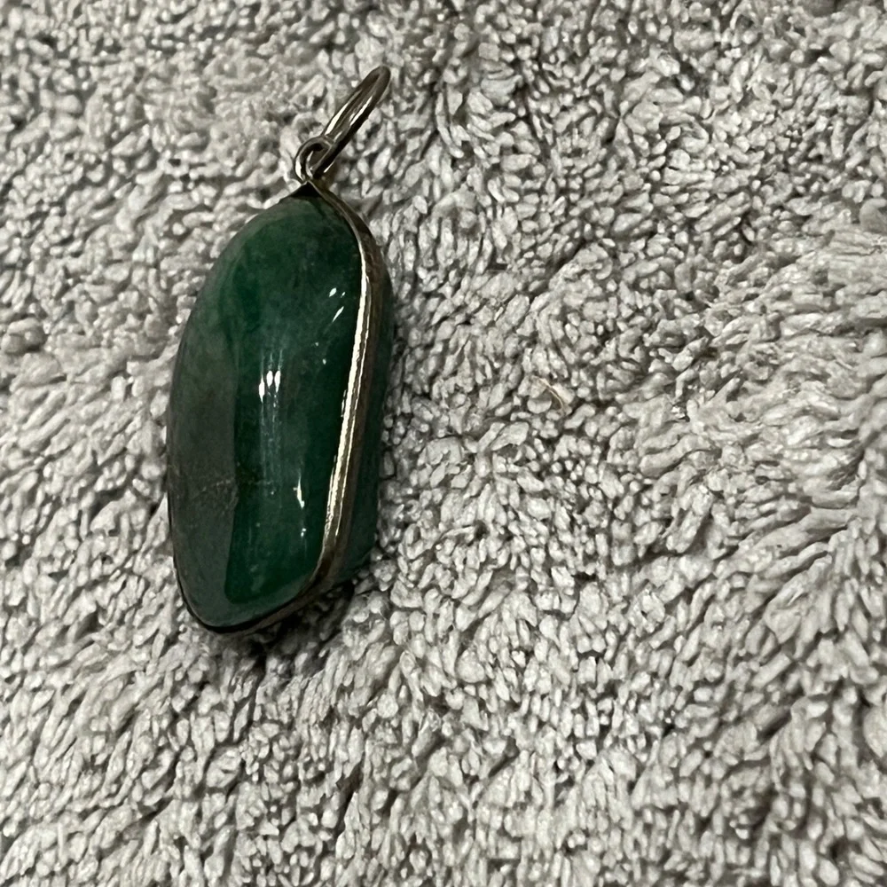 Sterling Silver Green aventurine Stone Runic Symbol Pendant Necklace